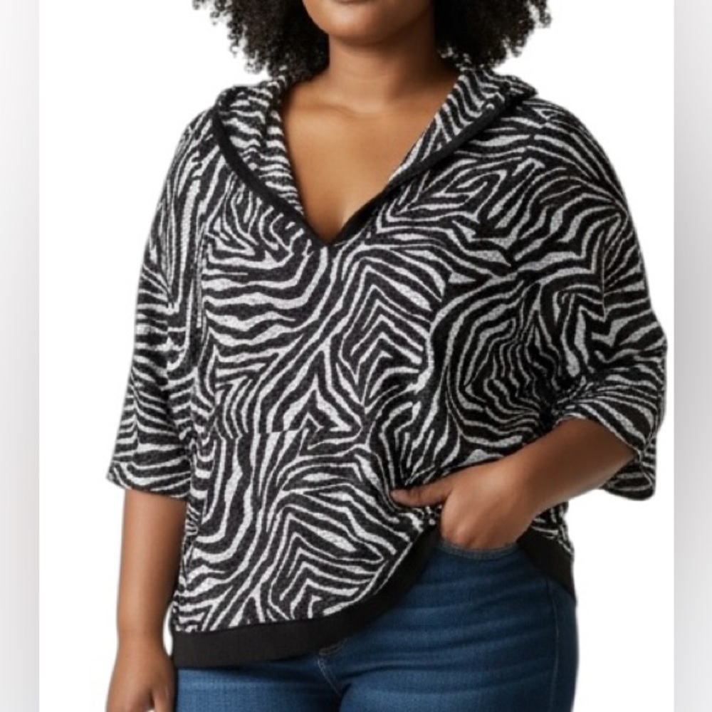 Chico’s Hoodie Brown & White Animal Print with Pockets Size 16